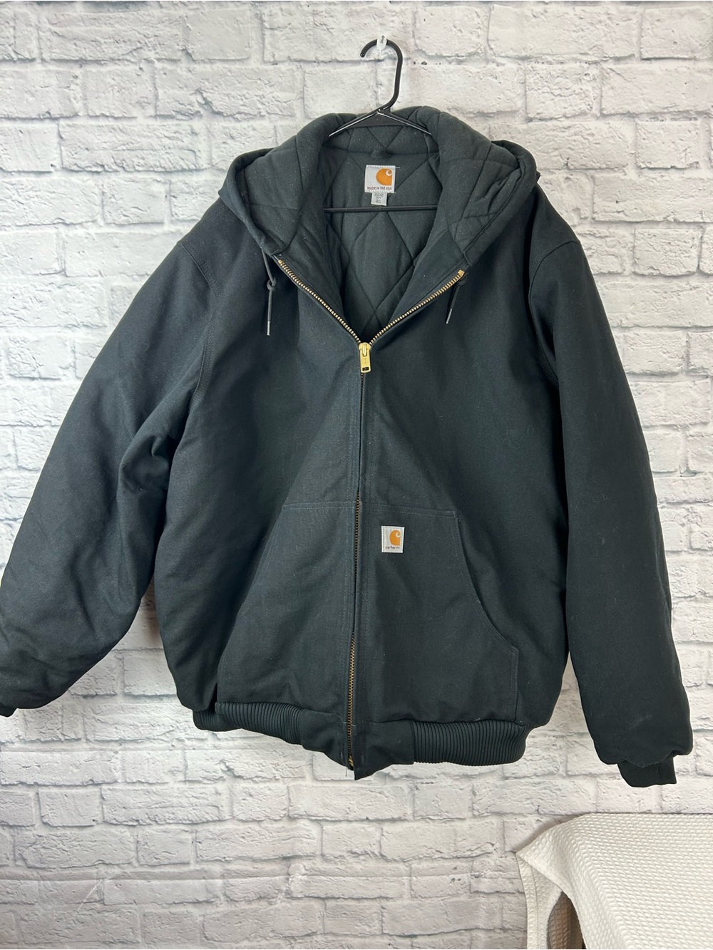 Carhartt J140 Black Quilted Lined Hooded Active Jacket 2XL Tall USA Made
